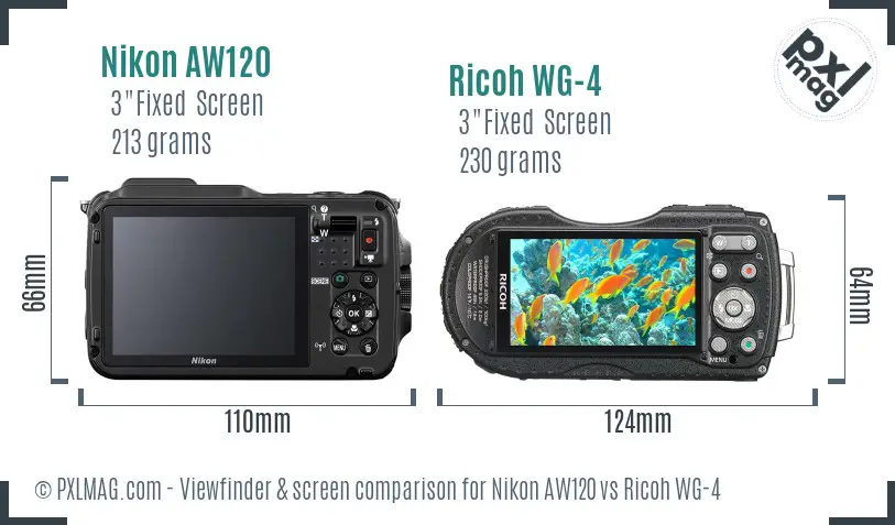 Nikon AW120 vs Ricoh WG-4 Screen and Viewfinder comparison