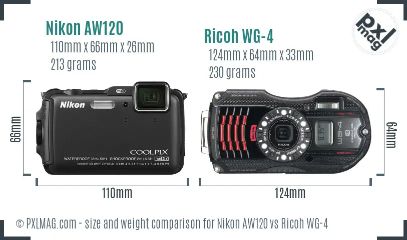 Nikon AW120 vs Ricoh WG-4 size comparison