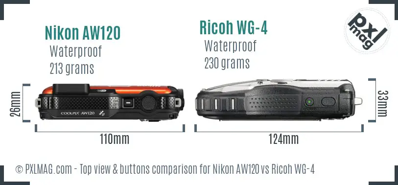 Nikon AW120 vs Ricoh WG-4 top view buttons comparison