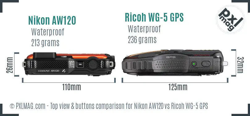 Nikon AW120 vs Ricoh WG-5 GPS top view buttons comparison