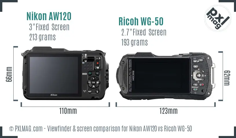 Nikon AW120 vs Ricoh WG-50 Screen and Viewfinder comparison