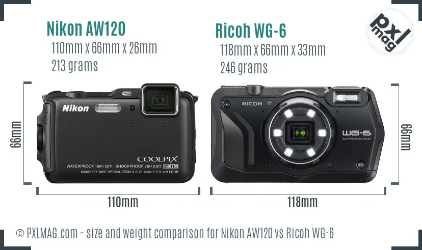 Nikon AW120 vs Ricoh WG-6 size comparison