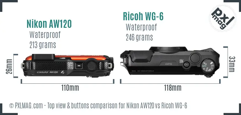 Nikon AW120 vs Ricoh WG-6 top view buttons comparison
