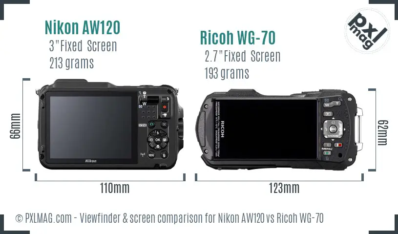 Nikon AW120 vs Ricoh WG-70 Screen and Viewfinder comparison
