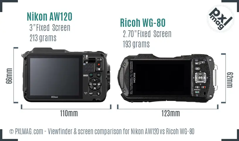 Nikon AW120 vs Ricoh WG-80 Screen and Viewfinder comparison