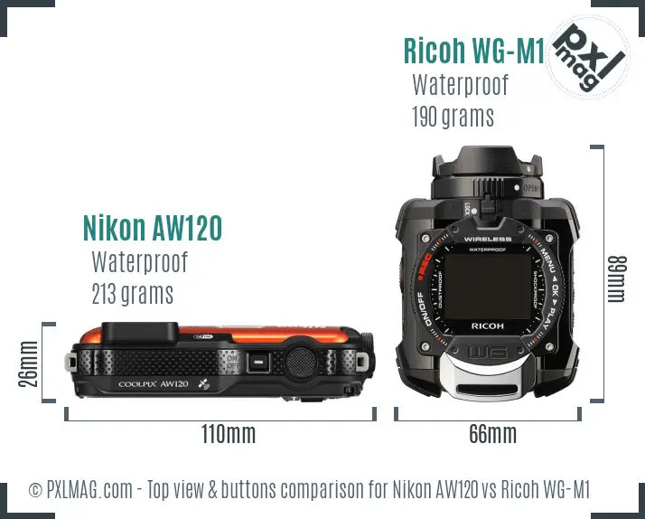Nikon AW120 vs Ricoh WG-M1 top view buttons comparison