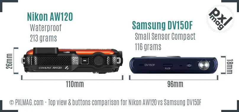 Nikon AW120 vs Samsung DV150F top view buttons comparison