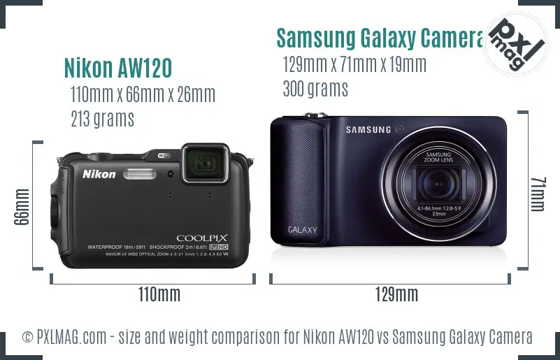 Nikon AW120 vs Samsung Galaxy Camera size comparison