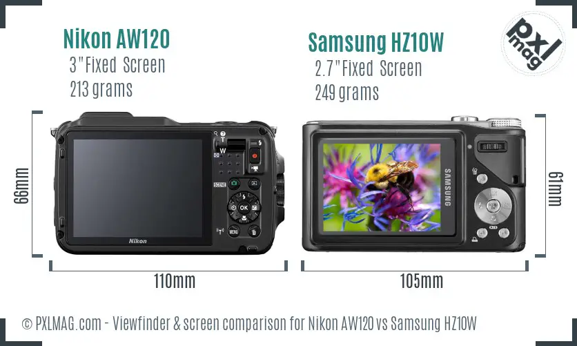 Nikon AW120 vs Samsung HZ10W Screen and Viewfinder comparison