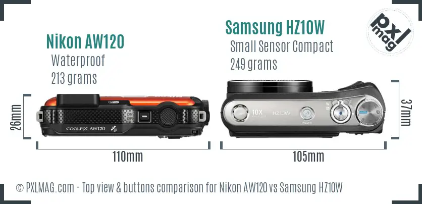 Nikon AW120 vs Samsung HZ10W top view buttons comparison