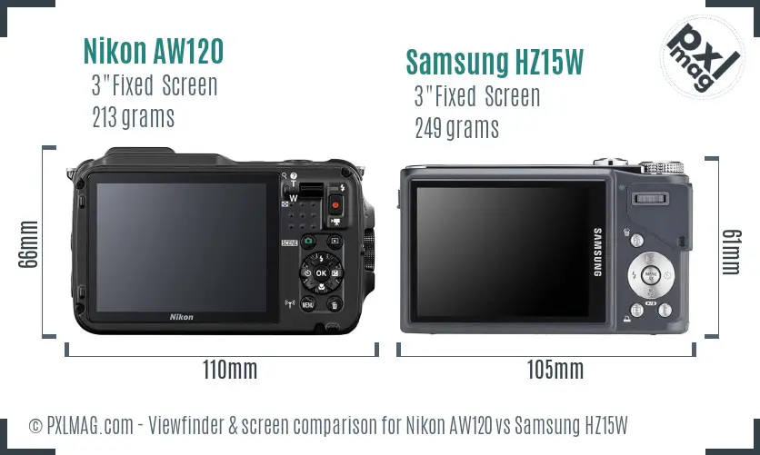 Nikon AW120 vs Samsung HZ15W Screen and Viewfinder comparison