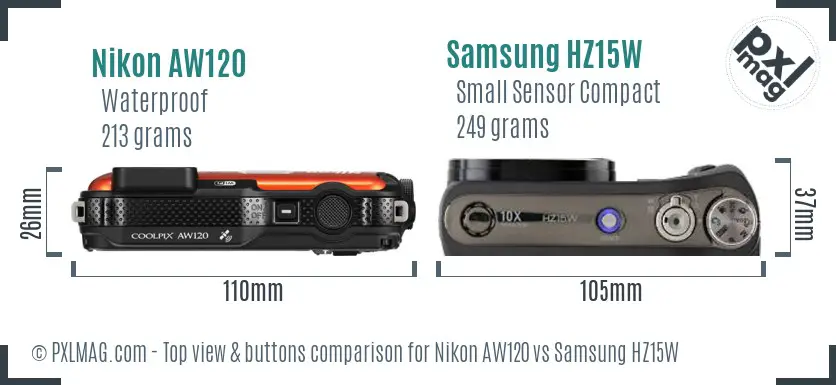 Nikon AW120 vs Samsung HZ15W top view buttons comparison