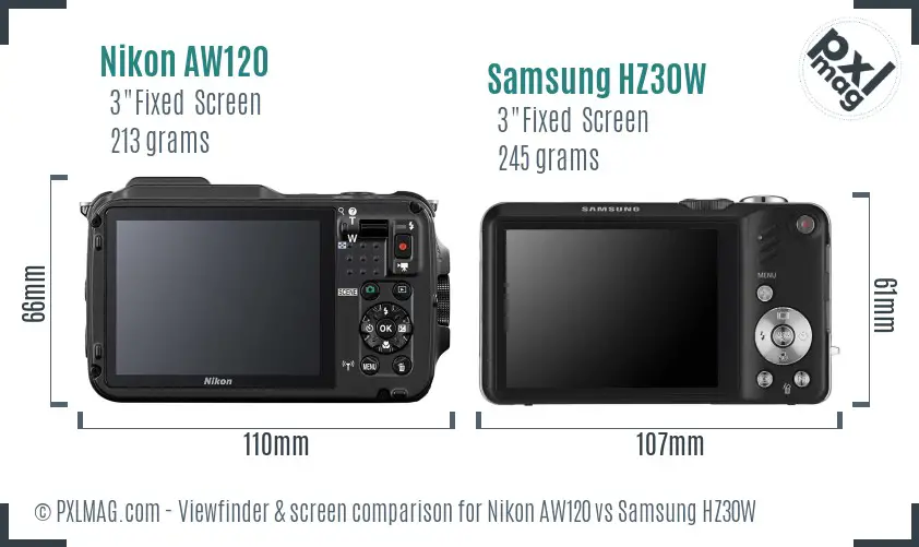 Nikon AW120 vs Samsung HZ30W Screen and Viewfinder comparison