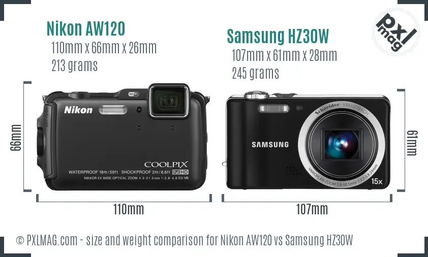 Nikon AW120 vs Samsung HZ30W size comparison