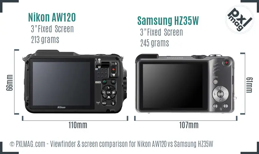 Nikon AW120 vs Samsung HZ35W Screen and Viewfinder comparison