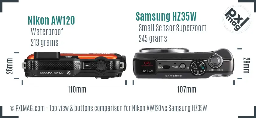 Nikon AW120 vs Samsung HZ35W top view buttons comparison