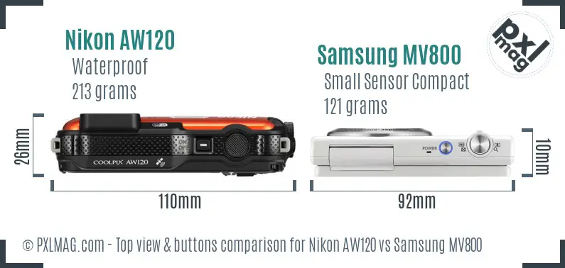 Nikon AW120 vs Samsung MV800 top view buttons comparison Nikon AW120 vs Samsung MV800 top view buttons comparison