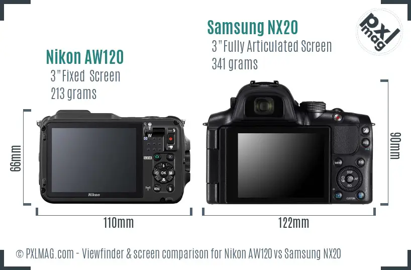 Nikon AW120 vs Samsung NX20 Screen and Viewfinder comparison
