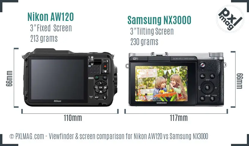 Nikon AW120 vs Samsung NX3000 Screen and Viewfinder comparison