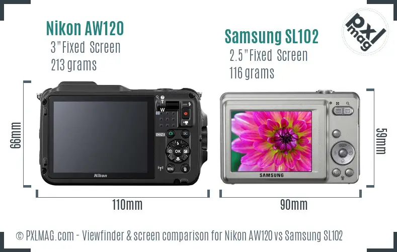 Nikon AW120 vs Samsung SL102 Screen and Viewfinder comparison