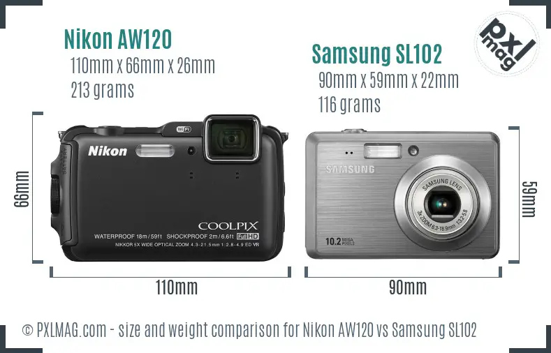 Nikon AW120 vs Samsung SL102 size comparison