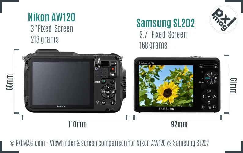 Nikon AW120 vs Samsung SL202 Screen and Viewfinder comparison