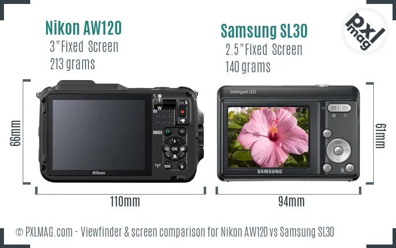 Nikon AW120 vs Samsung SL30 Screen and Viewfinder comparison