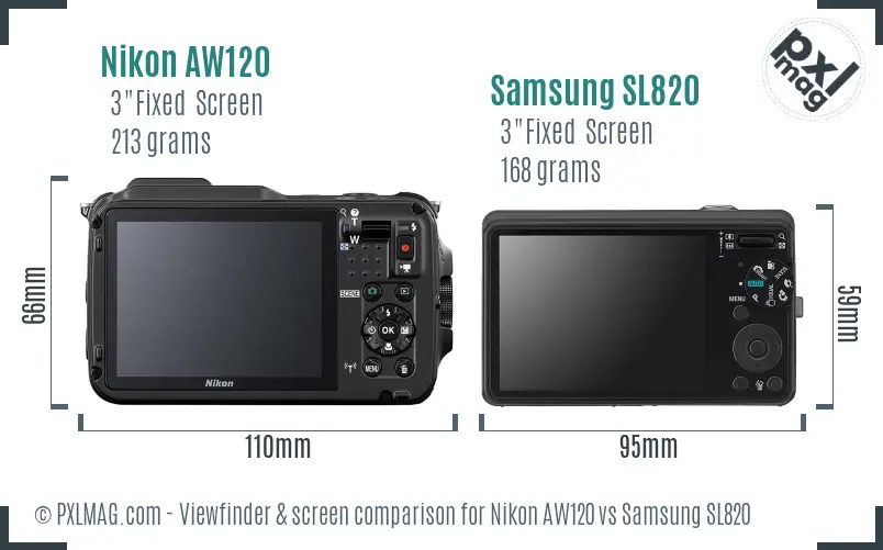 Nikon AW120 vs Samsung SL820 Screen and Viewfinder comparison