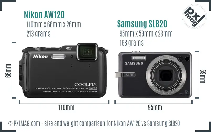 Nikon AW120 vs Samsung SL820 size comparison