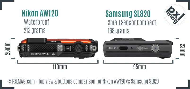 Nikon AW120 vs Samsung SL820 top view buttons comparison