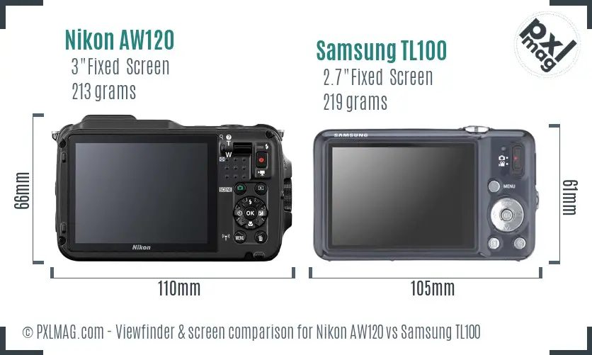 Nikon AW120 vs Samsung TL100 Screen and Viewfinder comparison