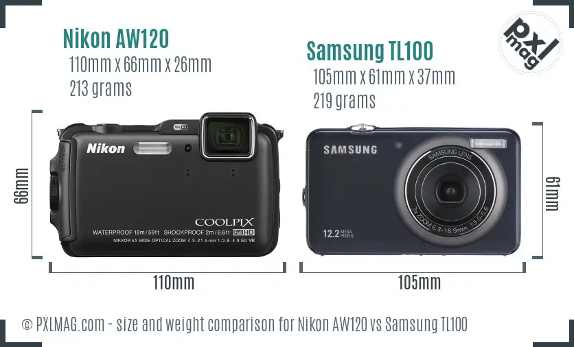 Nikon AW120 vs Samsung TL100 size comparison