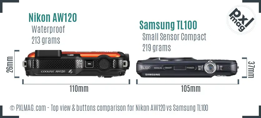 Nikon AW120 vs Samsung TL100 top view buttons comparison