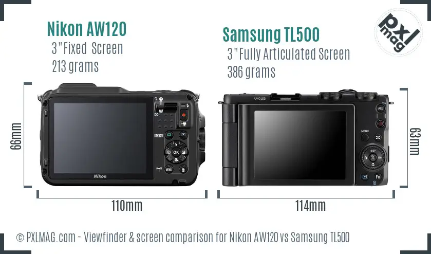 Nikon AW120 vs Samsung TL500 Screen and Viewfinder comparison