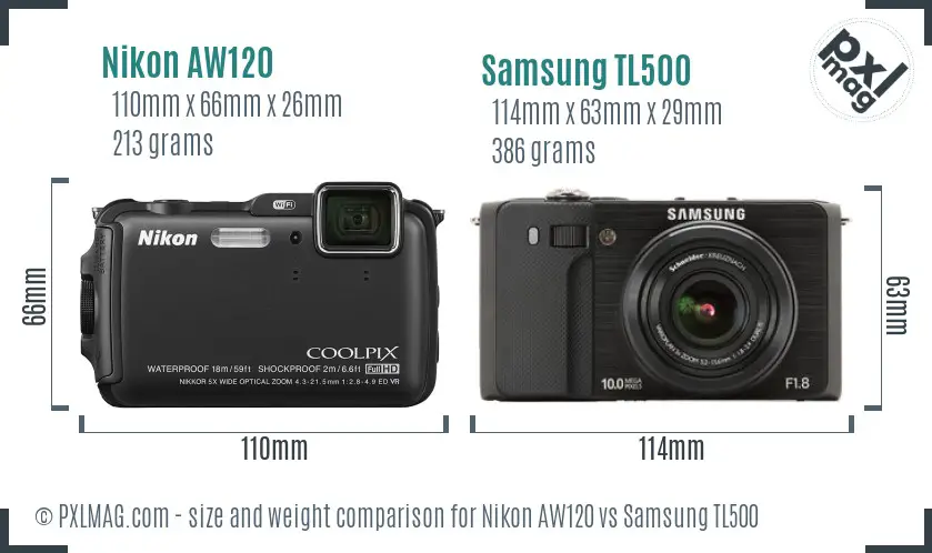 Nikon AW120 vs Samsung TL500 size comparison