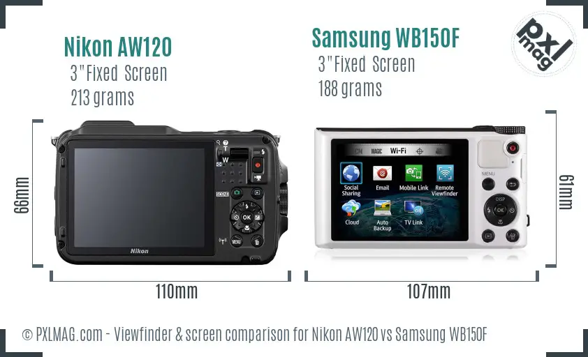 Nikon AW120 vs Samsung WB150F Screen and Viewfinder comparison