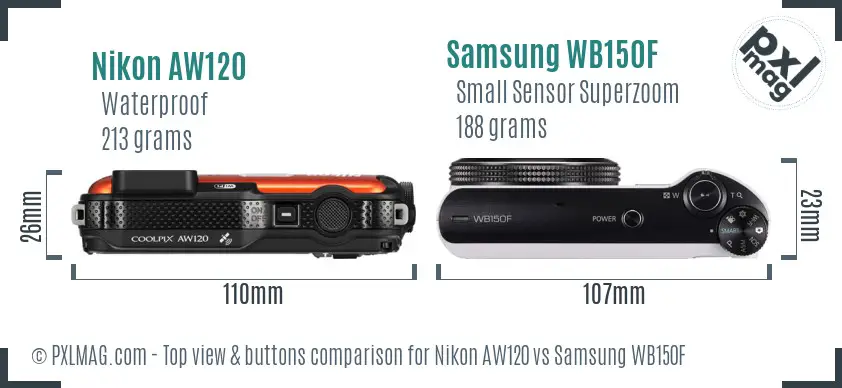 Nikon AW120 vs Samsung WB150F top view buttons comparison