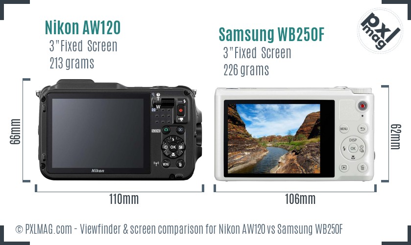 Nikon AW120 vs Samsung WB250F Screen and Viewfinder comparison