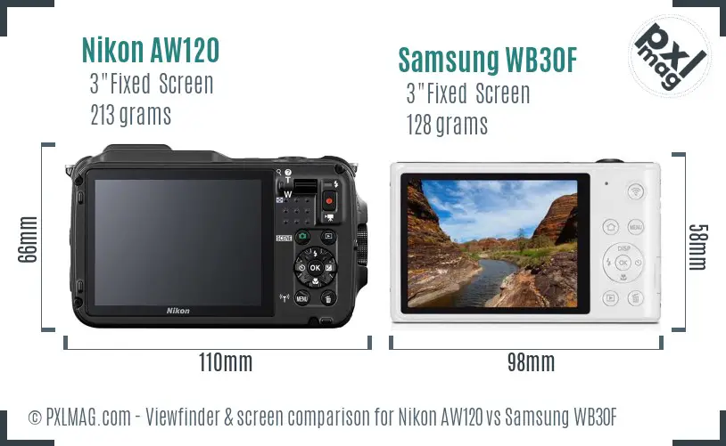 Nikon AW120 vs Samsung WB30F Screen and Viewfinder comparison