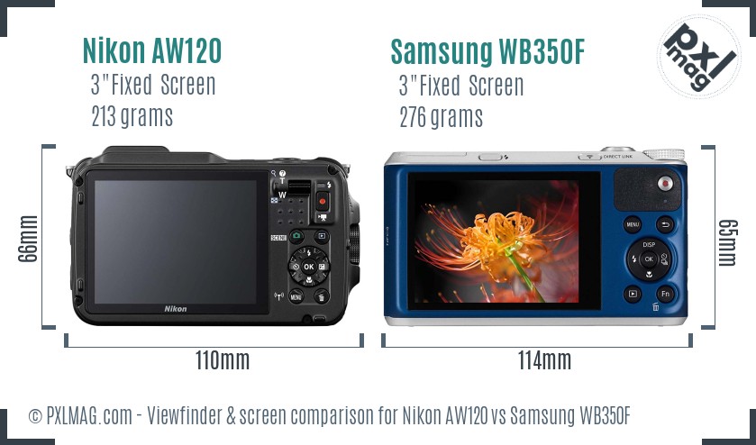 Nikon AW120 vs Samsung WB350F Screen and Viewfinder comparison