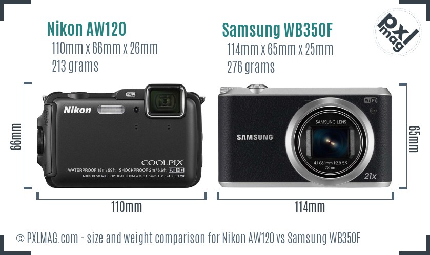 Nikon AW120 vs Samsung WB350F size comparison