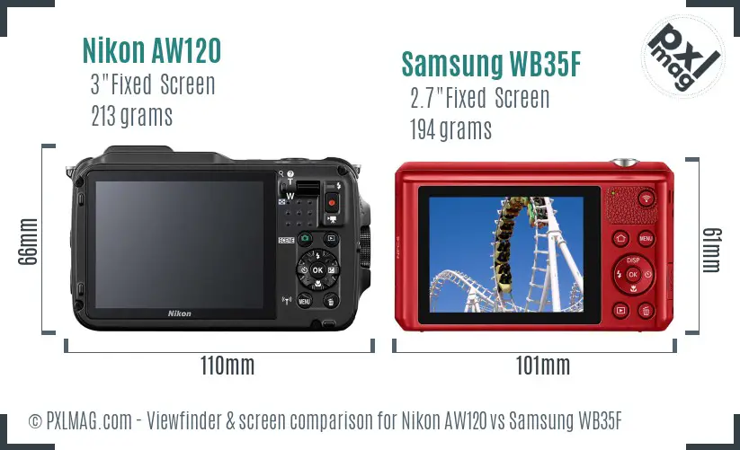 Nikon AW120 vs Samsung WB35F Screen and Viewfinder comparison