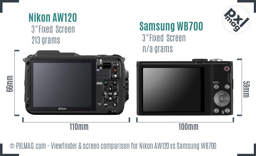 Nikon AW120 vs Samsung WB700 Screen and Viewfinder comparison