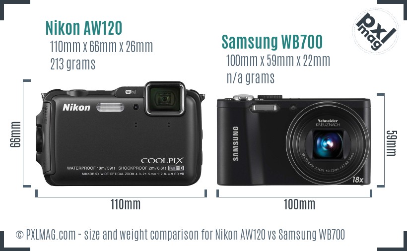 Nikon AW120 vs Samsung WB700 size comparison