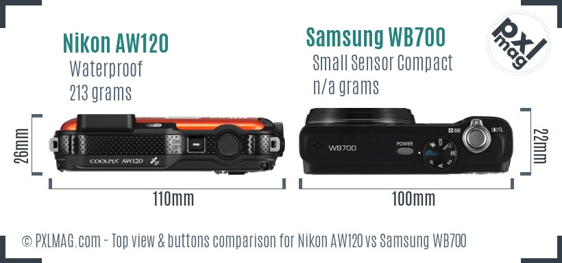 Nikon AW120 vs Samsung WB700 top view buttons comparison