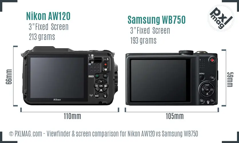 Nikon AW120 vs Samsung WB750 Screen and Viewfinder comparison Nikon AW120 vs Samsung WB750 Screen and Viewfinder comparison