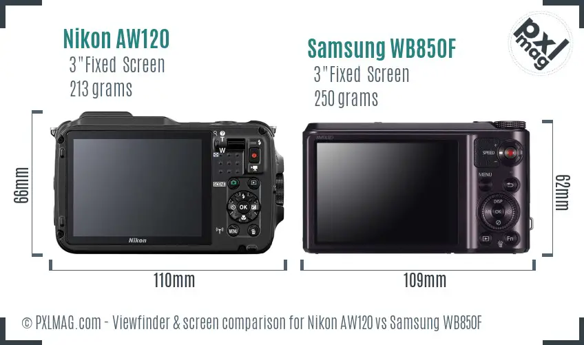 Nikon AW120 vs Samsung WB850F Screen and Viewfinder comparison
