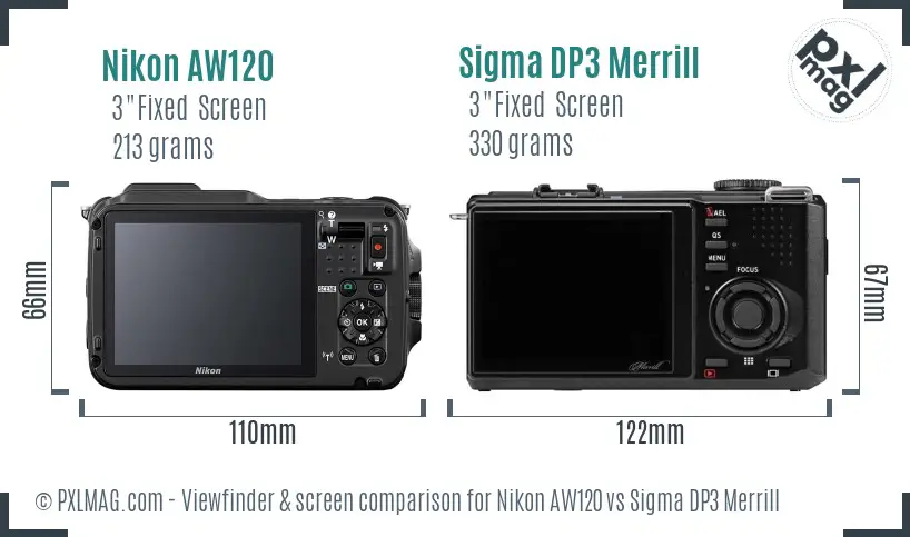 Nikon AW120 vs Sigma DP3 Merrill Screen and Viewfinder comparison