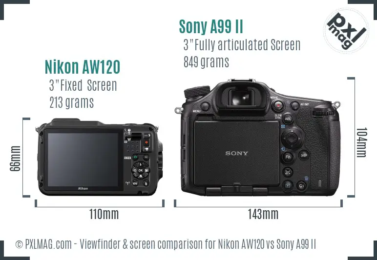 Nikon AW120 vs Sony A99 II Screen and Viewfinder comparison