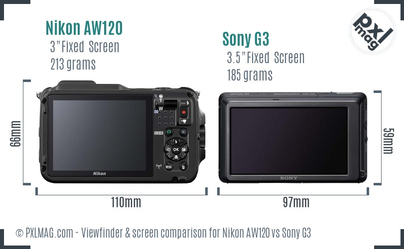 Nikon AW120 vs Sony G3 Screen and Viewfinder comparison